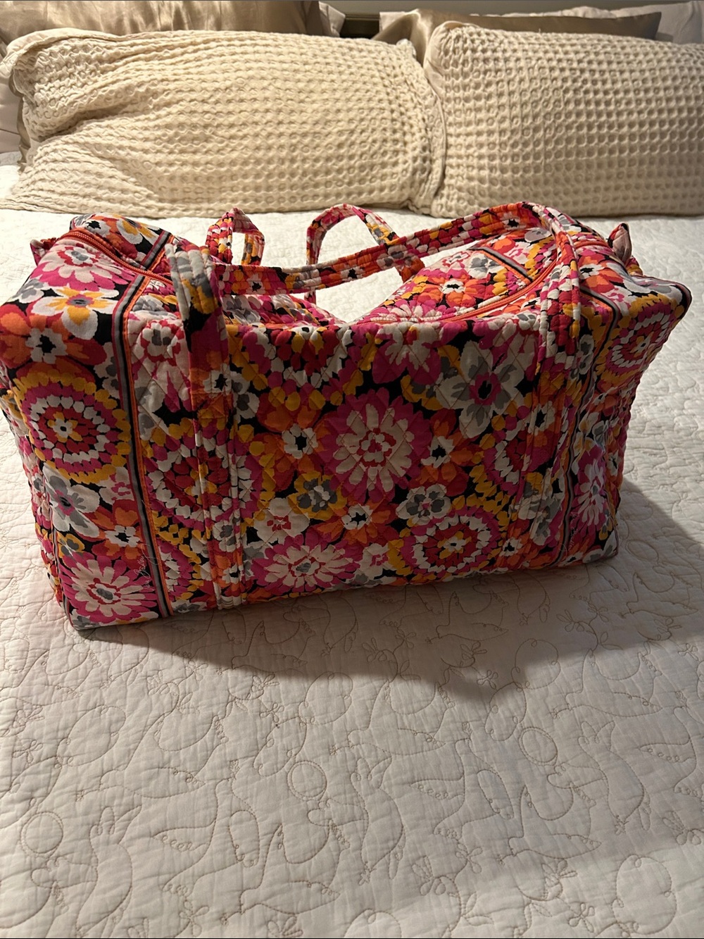 Vera Bradley Pixie Blooms Pink Multi Floral Quilted Travel Weekender large